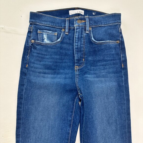 Loft The Kick Crop Distressed Raw hem Women' size 2 Dark Blue Denim jeans - Picture 2 of 5